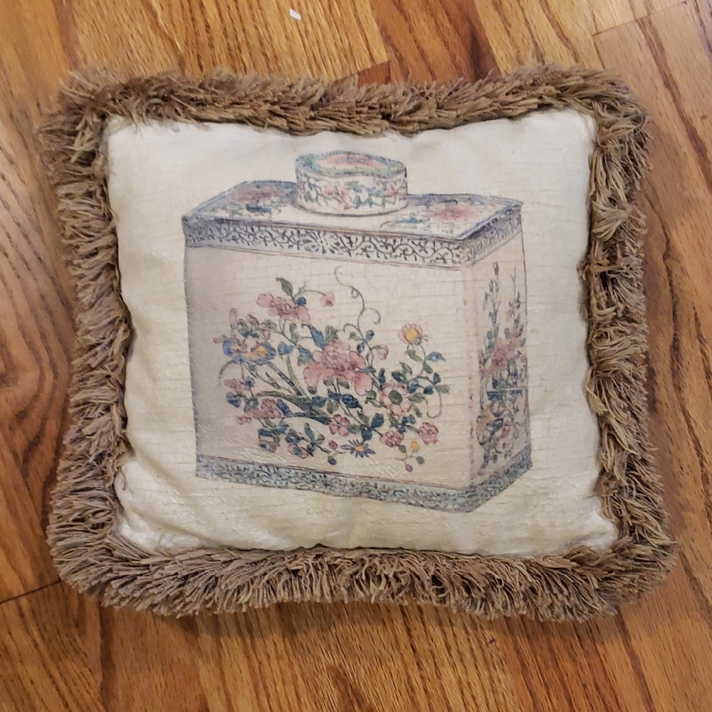 Floral Accent Pillow with Fringe
